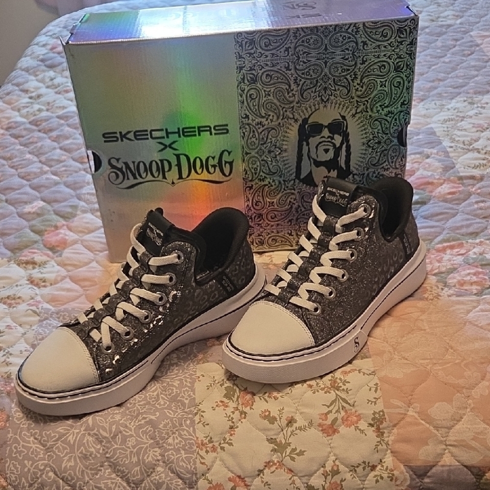Skechers x Snoop Dogg Black and White Paisley Sneakers